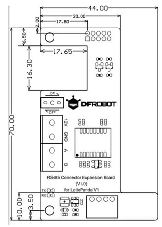 Mechanical Drawing - DFRobot DFR0684 RS485 Connector Expansion Shield